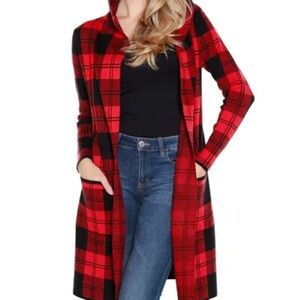 Brand new Belldini Hooded Plaid Coatigan Sweater medium